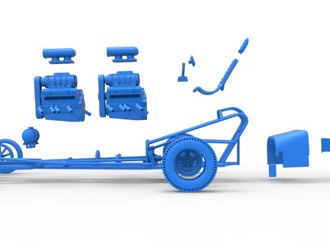 Front engine old school dragster with 2 V8 Version 2 Scale 1 to 25 3D Print Model