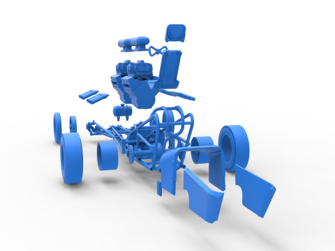 Front engine old school dragster with 2 V8 Version 2 Scale 1 to 25 3D-Druckmodell