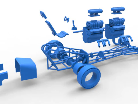 Front engine old school dragster with 2 V8 Version 2 Scale 1 to 25 3D Print Model