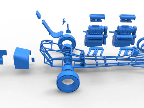 Front engine old school dragster with 2 V8 Version 2 Scale 1 to 25 3D Print Model