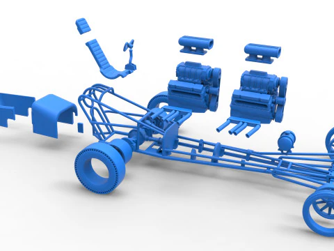 Front engine old school dragster with 2 V8 Version 2 Scale 1 to 25 3D Print Model