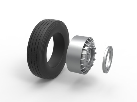 Front wheel of racing semi truck Version 1 Scale 1 to 25 3D प्रिंट मॉडल