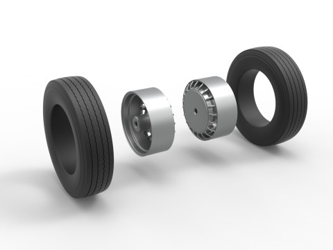 Rear wheel of racing semi truck Version 2 Scale 1 to 25 3D Print Model
