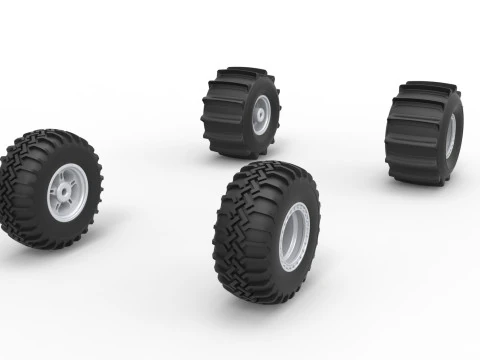 Wheel Set of Uphill Sand Racing Dragster Scale 1 to 25 3D Print Model