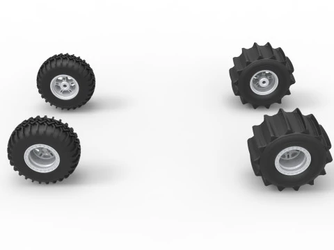 Wheel Set of Uphill Sand Racing Dragster Scale 1 to 25 3D Print Model