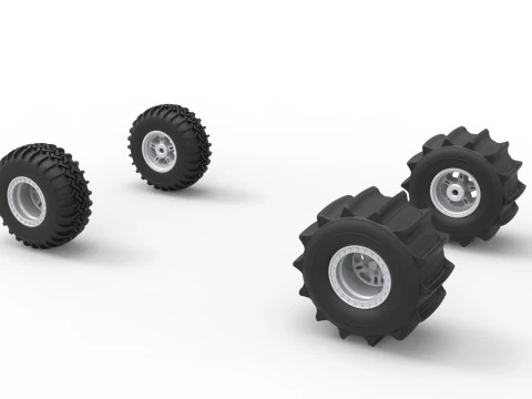 Wheel Set of Uphill Sand Racing Dragster Scale 1 to 25 3D Print Model
