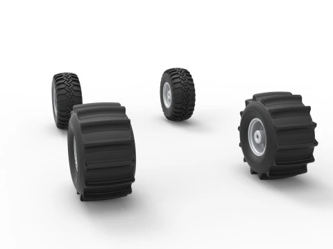 Wheel Set of Uphill Sand Racing Dragster Scale 1 to 25 3D Print Model