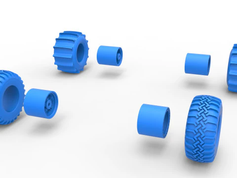 Wheel Set of Uphill Sand Racing Dragster Scale 1 to 25 3D Print Model