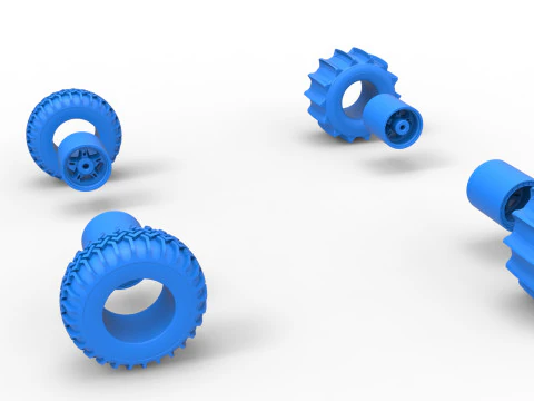 Wheel Set of Uphill Sand Racing Dragster Scale 1 to 25 3D Print Model