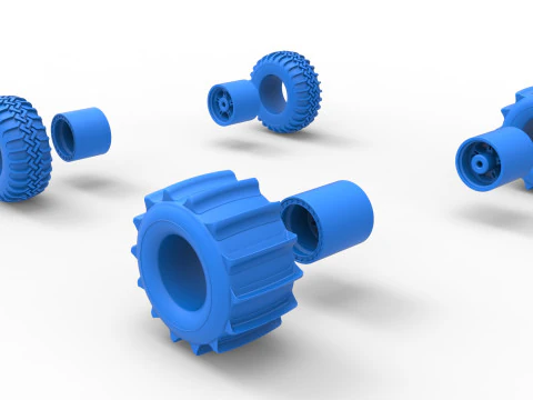 Wheel Set of Uphill Sand Racing Dragster Scale 1 to 25 3D Print Model