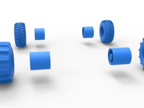 Wheel Set of Uphill Sand Racing Dragster Scale 1 to 25 3D Print Model