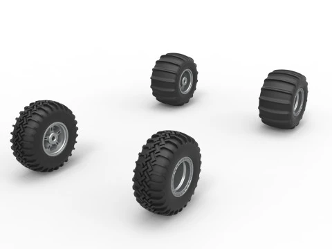 Wheel Set of Uphill Sand Racing Dragster Version 2 Scale 1 to 25 3D Print Model