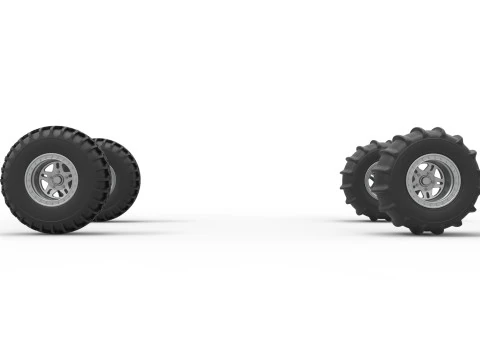 Wheel Set of Uphill Sand Racing Dragster Version 2 Scale 1 to 25 3D Print Model