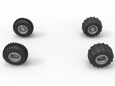 Wheel Set of Uphill Sand Racing Dragster Version 2 Scale 1 to 25 3D Print Model