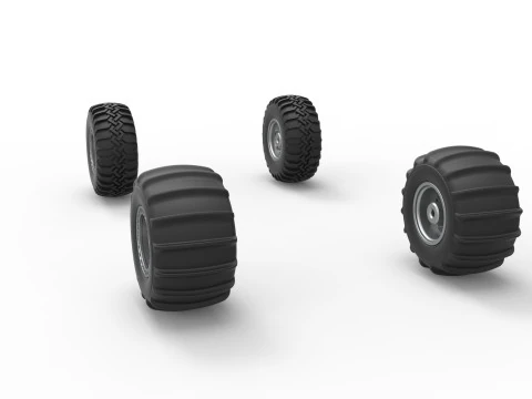 Wheel Set of Uphill Sand Racing Dragster Version 2 Scale 1 to 25 3D Print Model