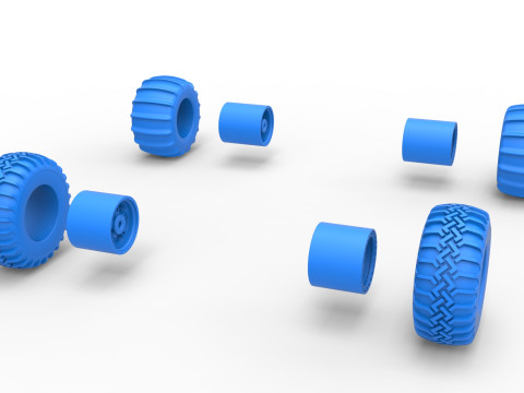 Wheel Set of Uphill Sand Racing Dragster Version 2 Scale 1 to 25 Modelo de impresión 3D