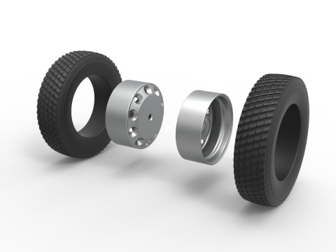 Rear double wheel of Pulling Semi truck Scale 1 to 25 3D Print Model