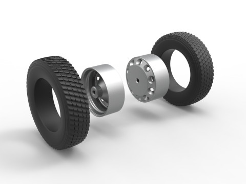 Rear double wheel of Pulling Semi truck Scale 1 to 25 3D Print Model