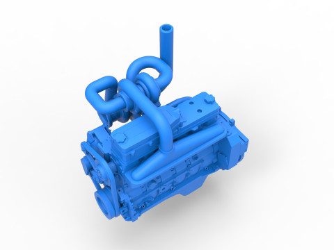 Twin Turbo straight-six engine for semi truck Scale 1 to 25 3D 打印模型