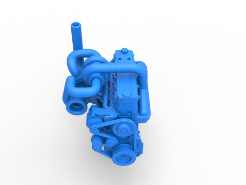 Twin Turbo straight-six engine for semi truck Scale 1 to 25 3D 打印模型