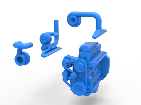 Twin Turbo straight-six engine for semi truck Scale 1 to 25 3D 打印模型