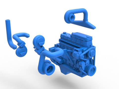 Twin Turbo straight-six engine for semi truck Scale 1 to 25 3D 打印模型