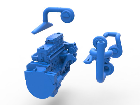 Twin Turbo straight-six engine for semi truck Scale 1 to 25 3D 打印模型