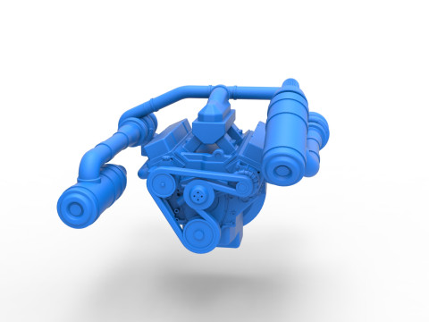 Twin Turbo engine V8 for semi truck Scale 1 to 25 3D Принт Модель