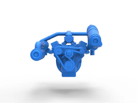 Twin Turbo engine V8 for semi truck Scale 1 to 25 3D Print Model
