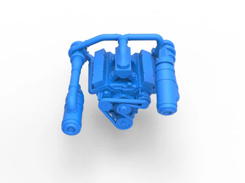 Twin Turbo engine V8 for semi truck Scale 1 to 25 3D Print Model