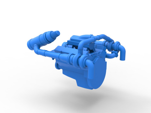 Twin Turbo engine V8 for semi truck Scale 1 to 25 3D Принт Модель