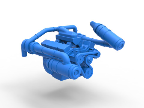 Twin Turbo engine V8 for semi truck Scale 1 to 25 3D Принт Модель
