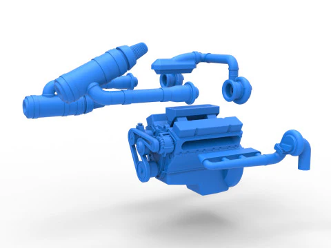 Twin Turbo engine V8 for semi truck Scale 1 to 25 3D Print Model