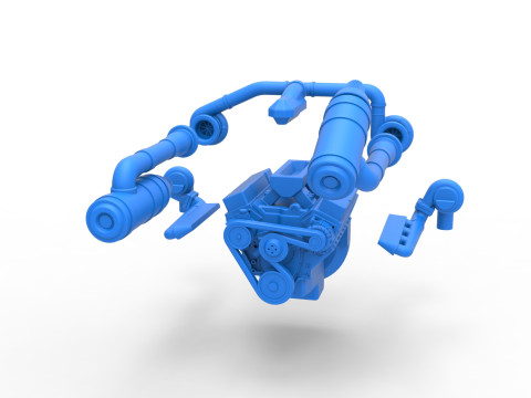 Twin Turbo engine V8 for semi truck Scale 1 to 25 3D Принт Модель