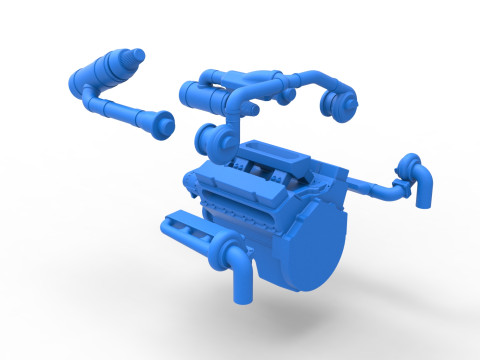 Twin Turbo engine V8 for semi truck Scale 1 to 25 3D Принт Модель