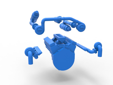 Twin Turbo engine V8 for semi truck Scale 1 to 25 3D Принт Модель