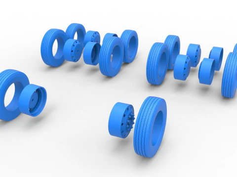 Wheel Set of Vintage GATR Racing Semi truck Version 3 Scale 1 to 25 3D Print Model