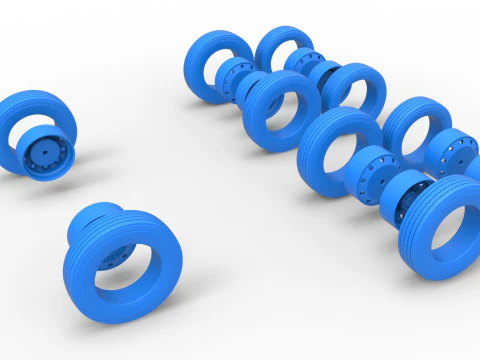 Wheel Set of Vintage GATR Racing Semi truck Version 3 Scale 1 to 25 3D Print Model