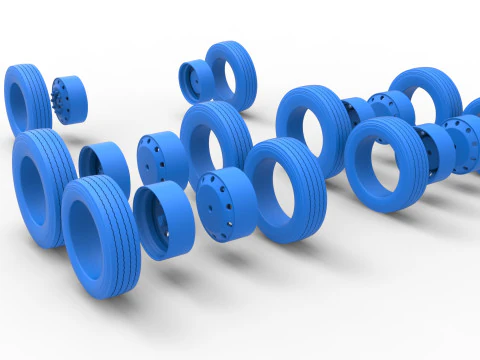 Wheel Set of Vintage GATR Racing Semi truck Version 3 Scale 1 to 25 3D Print Model