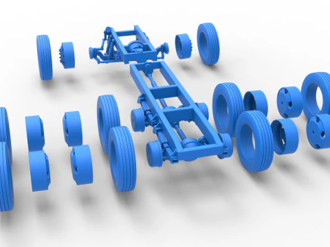 Chassis of Vintage GATR Racing Semi truck Version 4 Scale 1 to 25 3D Print Model
