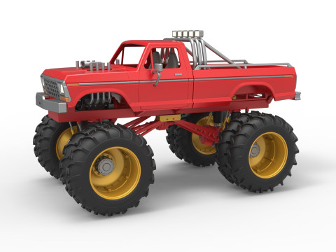 Vintage Monster Truck with double wheels Scale 1 to 25 Modello di stampa 3D
