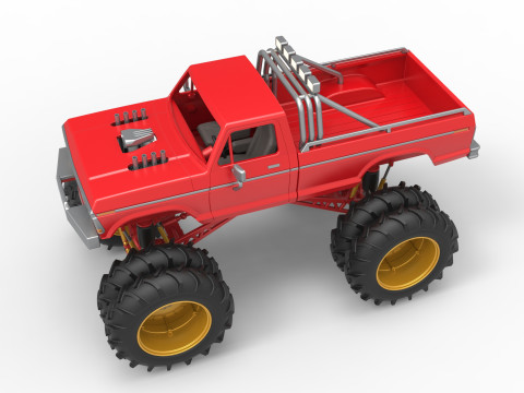 Vintage Monster Truck with double wheels Scale 1 to 25 3D Принт Модель