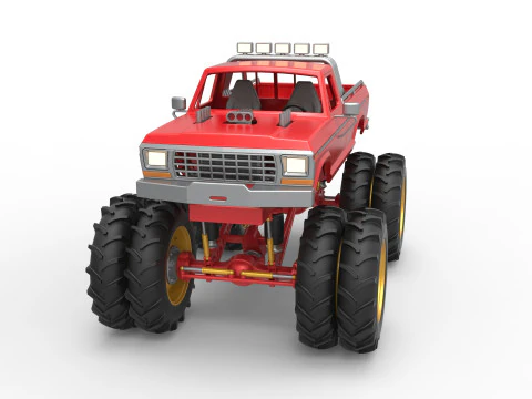 Vintage Monster Truck with double wheels Scale 1 to 25 3D Print Model