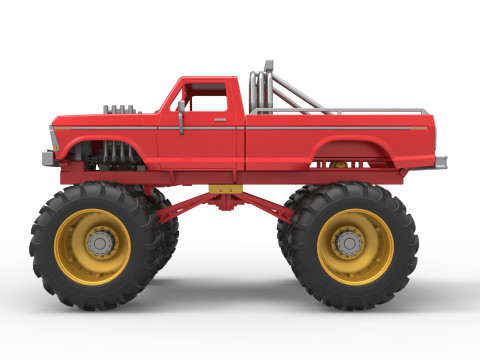 Vintage Monster Truck with double wheels Scale 1 to 25 3D Принт Модель