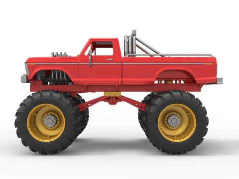 Vintage Monster Truck with double wheels Scale 1 to 25 3D Print Model