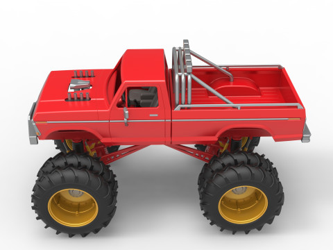 Vintage Monster Truck with double wheels Scale 1 to 25 3D Принт Модель