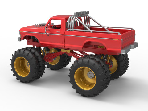 Vintage Monster Truck with double wheels Scale 1 to 25 3D Принт Модель