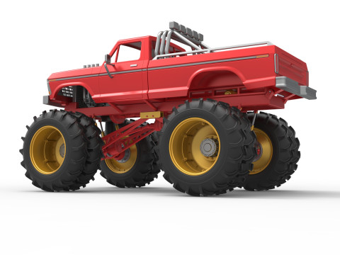 Vintage Monster Truck with double wheels Scale 1 to 25 3D Принт Модель