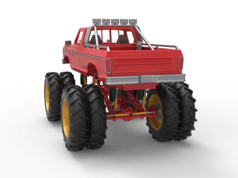 Vintage Monster Truck with double wheels Scale 1 to 25 3D Print Model