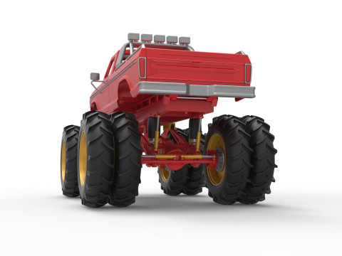 Vintage Monster Truck with double wheels Scale 1 to 25 3D Принт Модель
